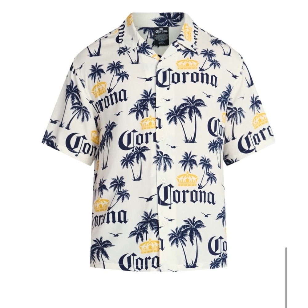 Corona Extra Hawaiian Camp Shirt Mens 2XL Palm Tree Button Front Tropical NWT - Picture 5 of 6